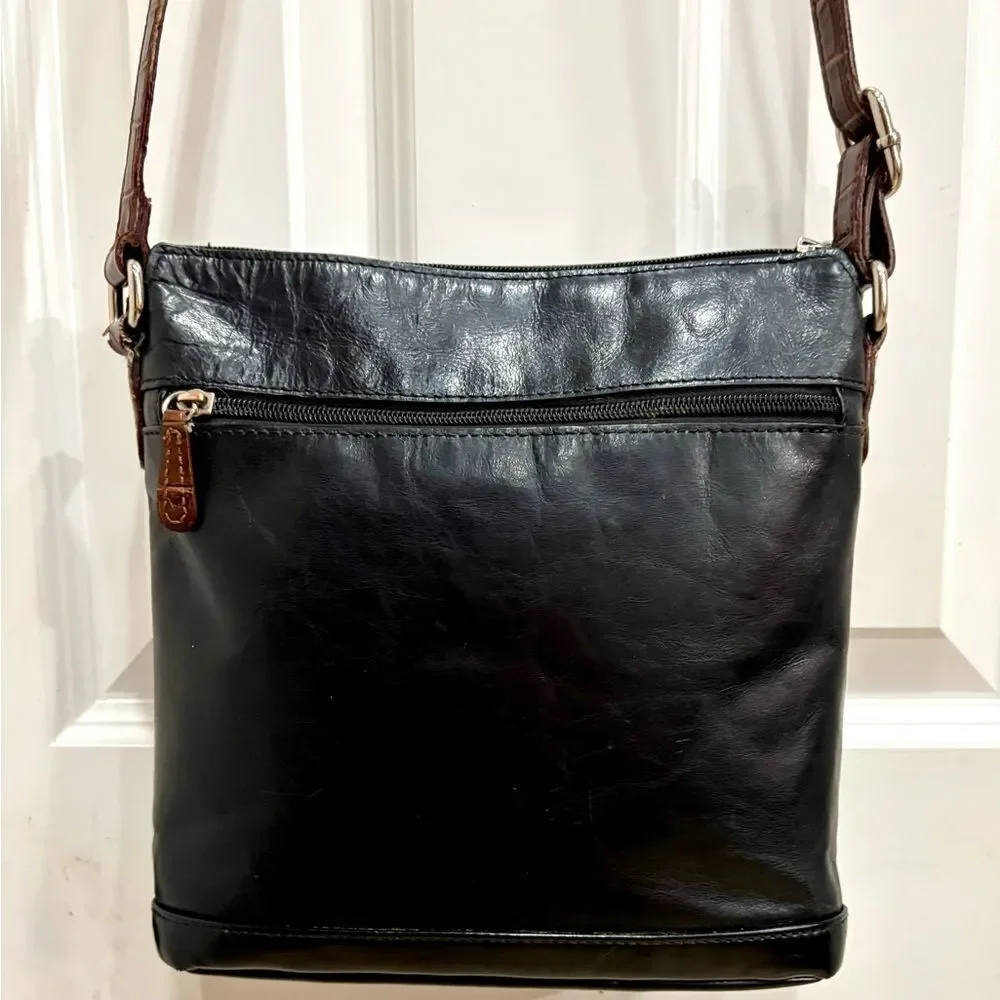 GIANI BERNINI - Florentine Glazed Leather Crossbody/Croco Faux Leather Trim EUC - Picture 2 of 16